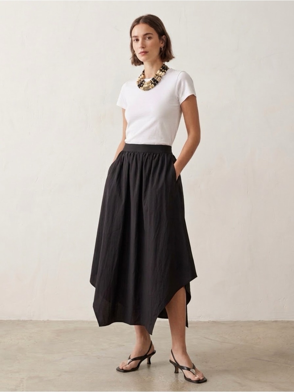 COS Asymmetrical Black Midi Skirt Lyocell Linen Blend 6 Whimsigoth Dark Academia
